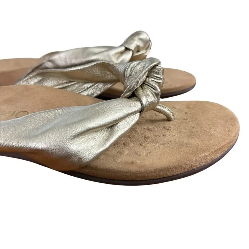 Vionic Pippa Gold Knot Thong Sandals Slide Slip On Casual Flats Shoes Leather 7 - Picture 13 of 16